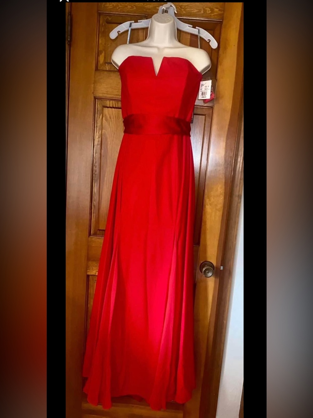 Vera Wang Strapless Red Gown with Satin Waistband